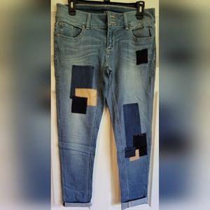 Patchwork ankle length denim pants